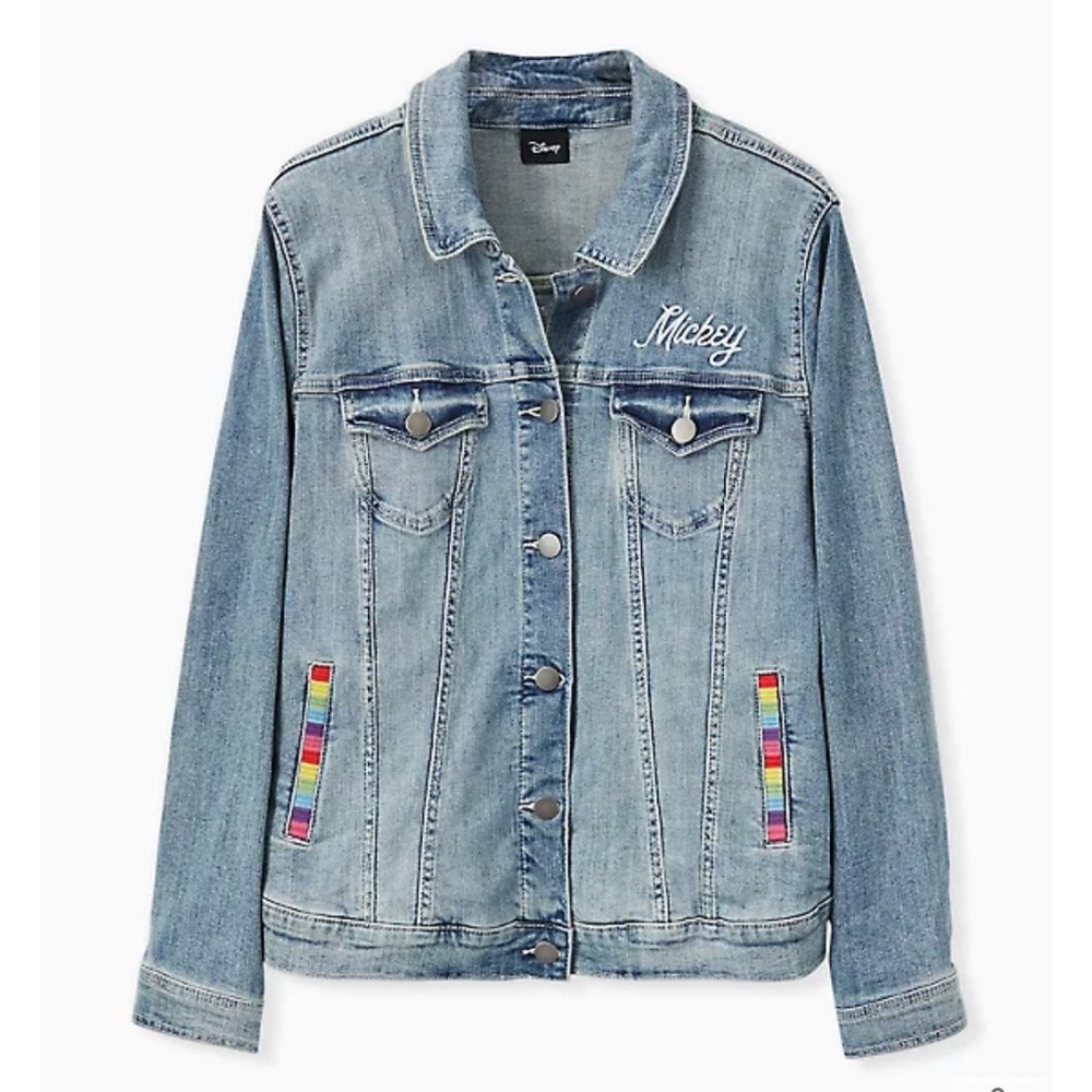 Torrid Disney Mickey Mouse Rainbow Denim Jacket - Medium Wash